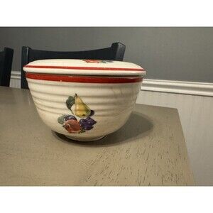 Cronin Pottery Company Bake Oven Fruit Motif Vintage 5" Mixing Bowl 1930s